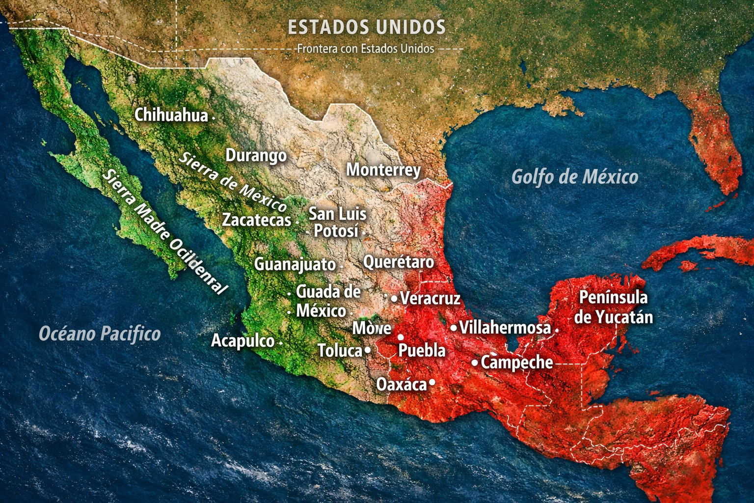 Mexico satellite map